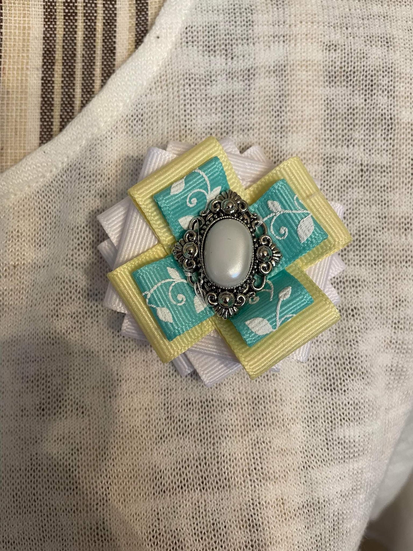 Ribbon Brooch (Yellow & Robin's Egg Blue)