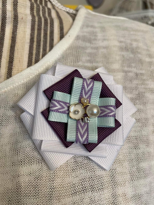 Ribbon Brooch (Purple & White)